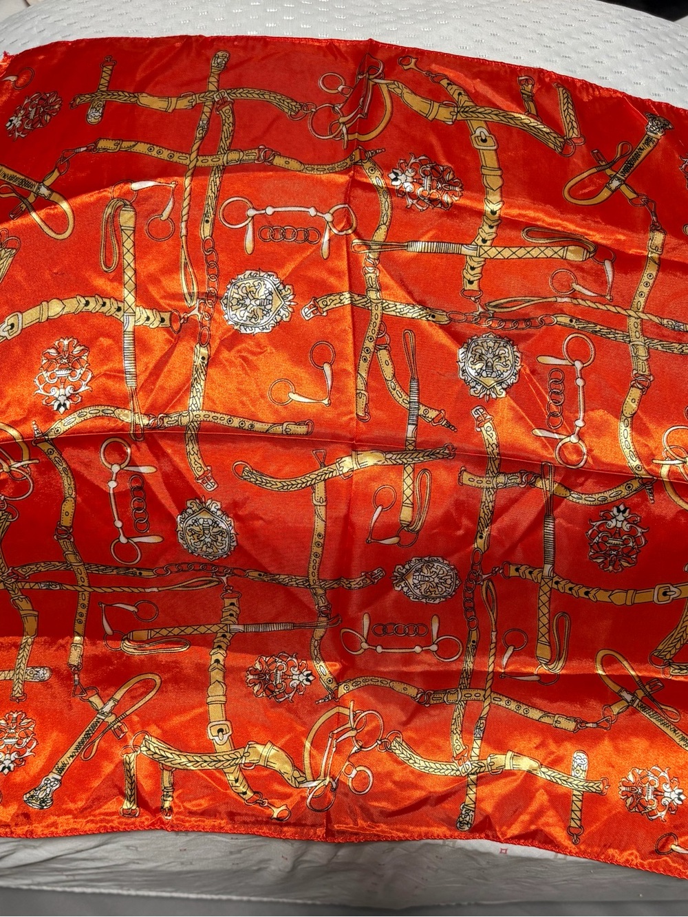 Orange Decorative Bedding Throw with Gold Equestrian Print